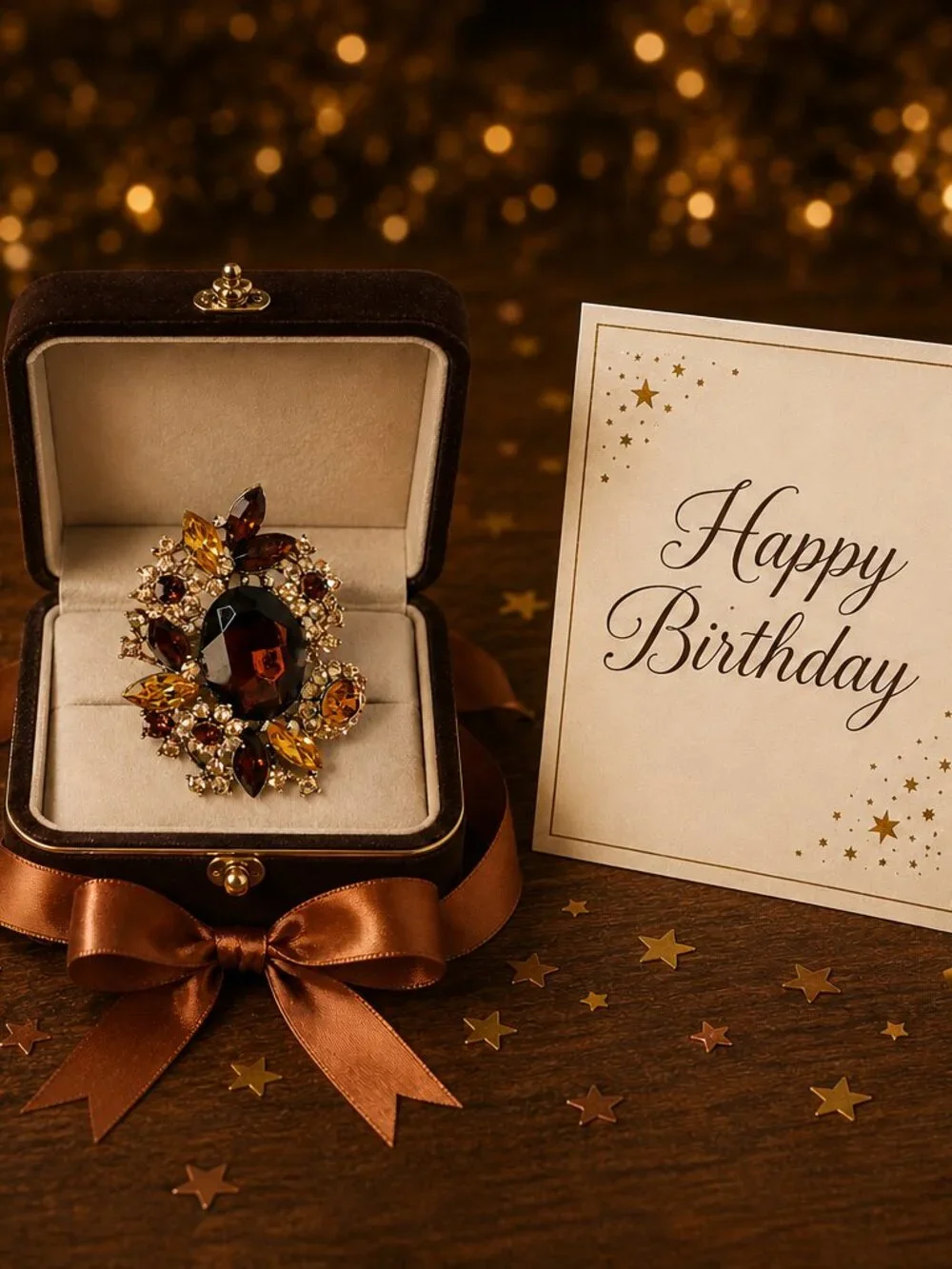 Ornate Amber & Smoky Brown Rhinestone Brooch/Pendant